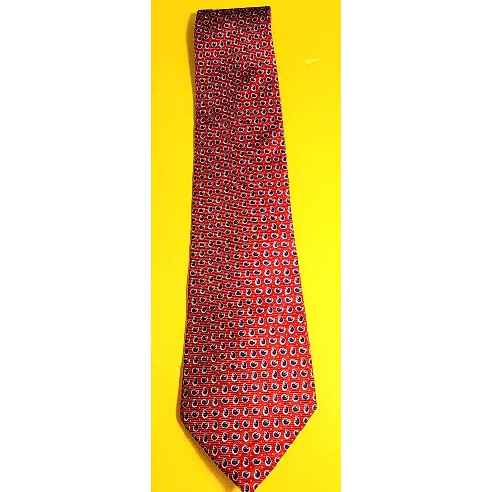 Ralph Lauren Hand Finished Red Blue 100% Silk Necktie